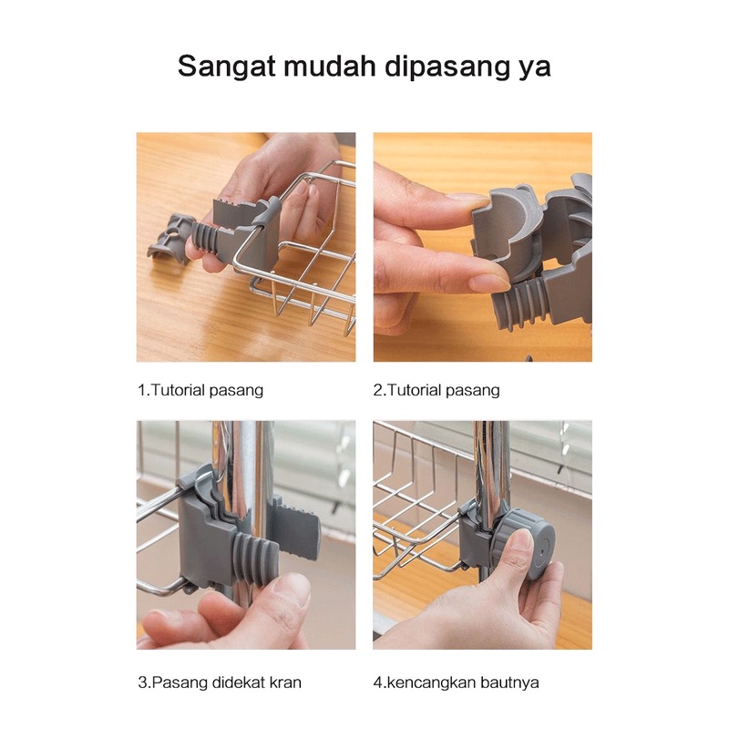 JAVASHOP Rak Kran Wastafel Gantungan Stainless Tempat Spons Cuci Piring Wastafel