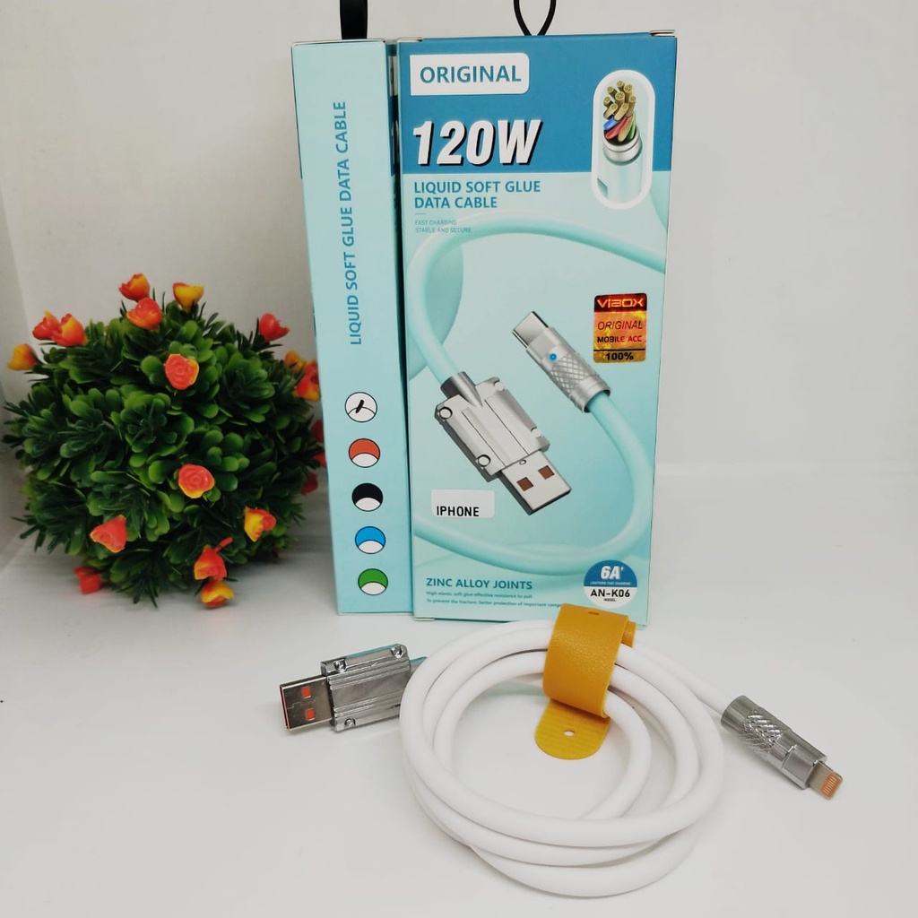 Vibox 120W 6A Super Fast Kabel Silikon tebal kepala baja Kabel USB Pengisian Cepat Kabel IPH universal smartphone BY SMOLL