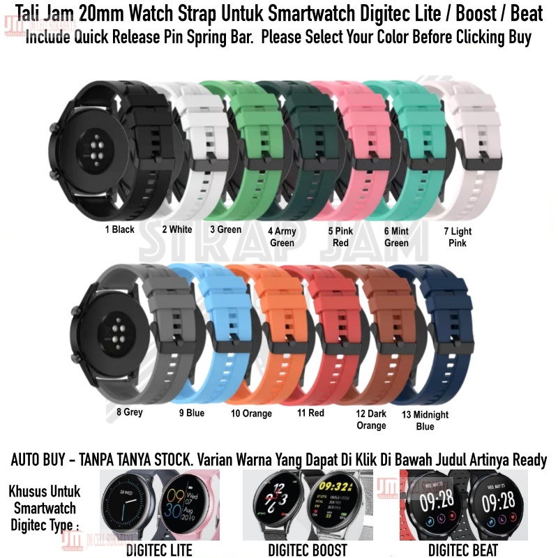 T2E 20mm Tali Jam Smartwatch Digitec Lite / Boost / Beat - Strap Rubber Silikon Buckle Hitam