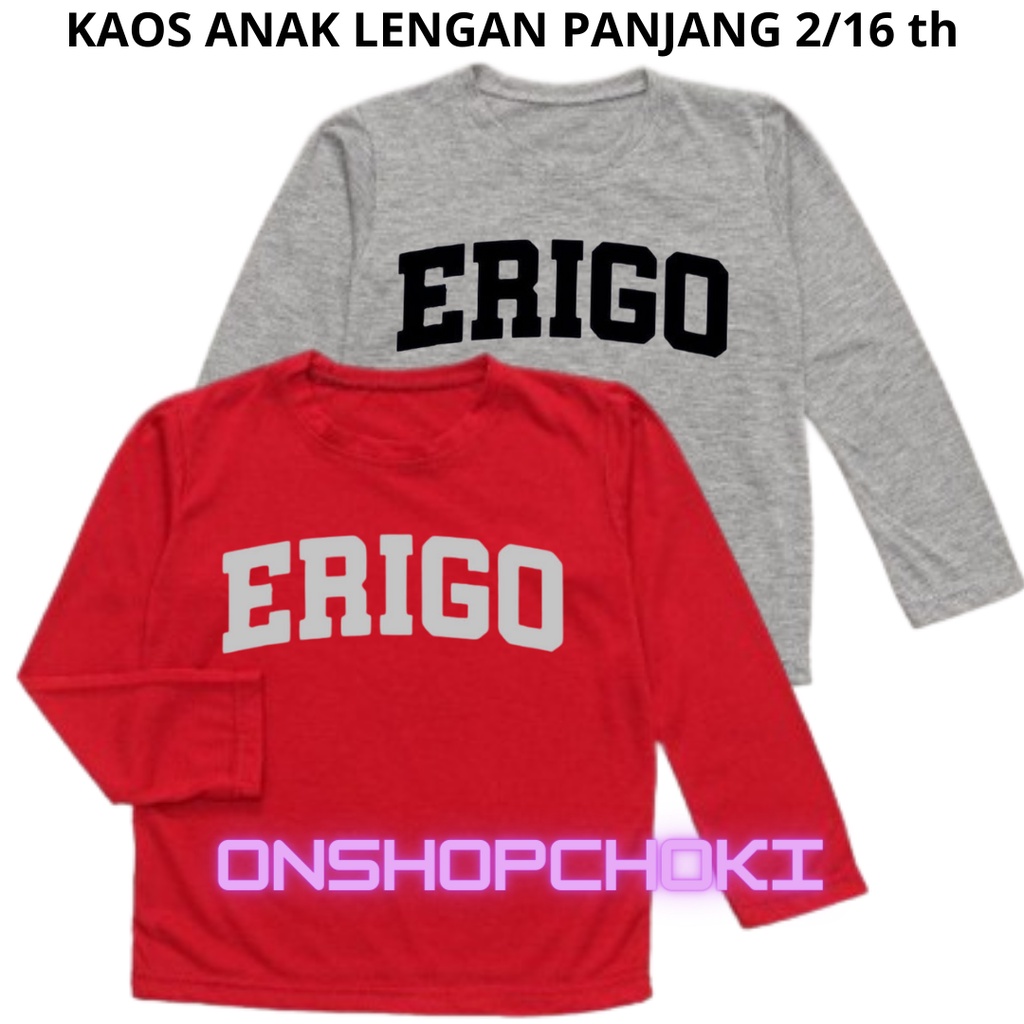 KAOS ANAK LENGAN PANJANG CEWEK/COWOK UNISEX USIA 2/16TH GAMBAR ERI9O KUALITAS PREMIUM