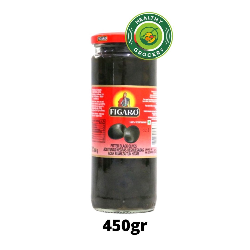 Figaro Green Olive With Pimiento /  Pitted Black Olive 450gr In Jar / Pikel Zaitun