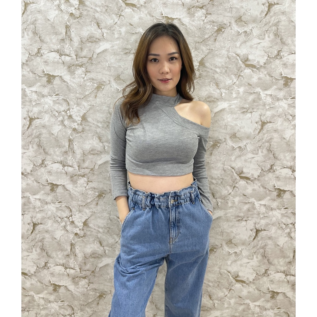 MODAVIE - MARIA CROP TOP Halter Crop Top Longsleeve Crop Tee Baju Atasan Lengan Panjang