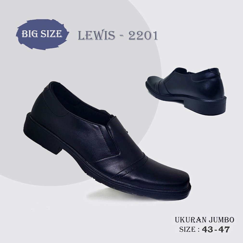 LEWISS X ZAGIB | Sepatu Pria Formal Full Black Big Size Pantofel Kantor Ukuran Jumbo 43-47