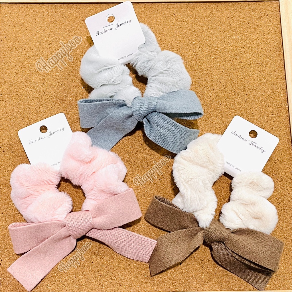 ikat rambut bulu bludru pita kain bupi ikat rambut scrunchie bulu import