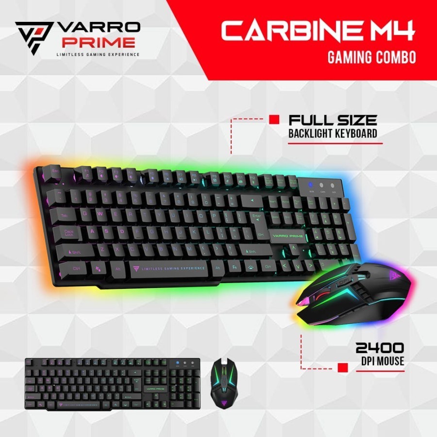 KEYBOARD MOUSE GAMING VARRO CARBINE M4 RAINBOW RGB BLACK