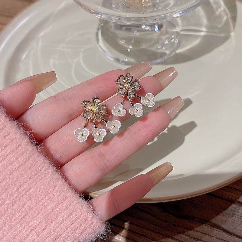 925jarum Perak Gaya Baru Indah Zirkon Bunga Anting Wanita Fashion Stud Earrings