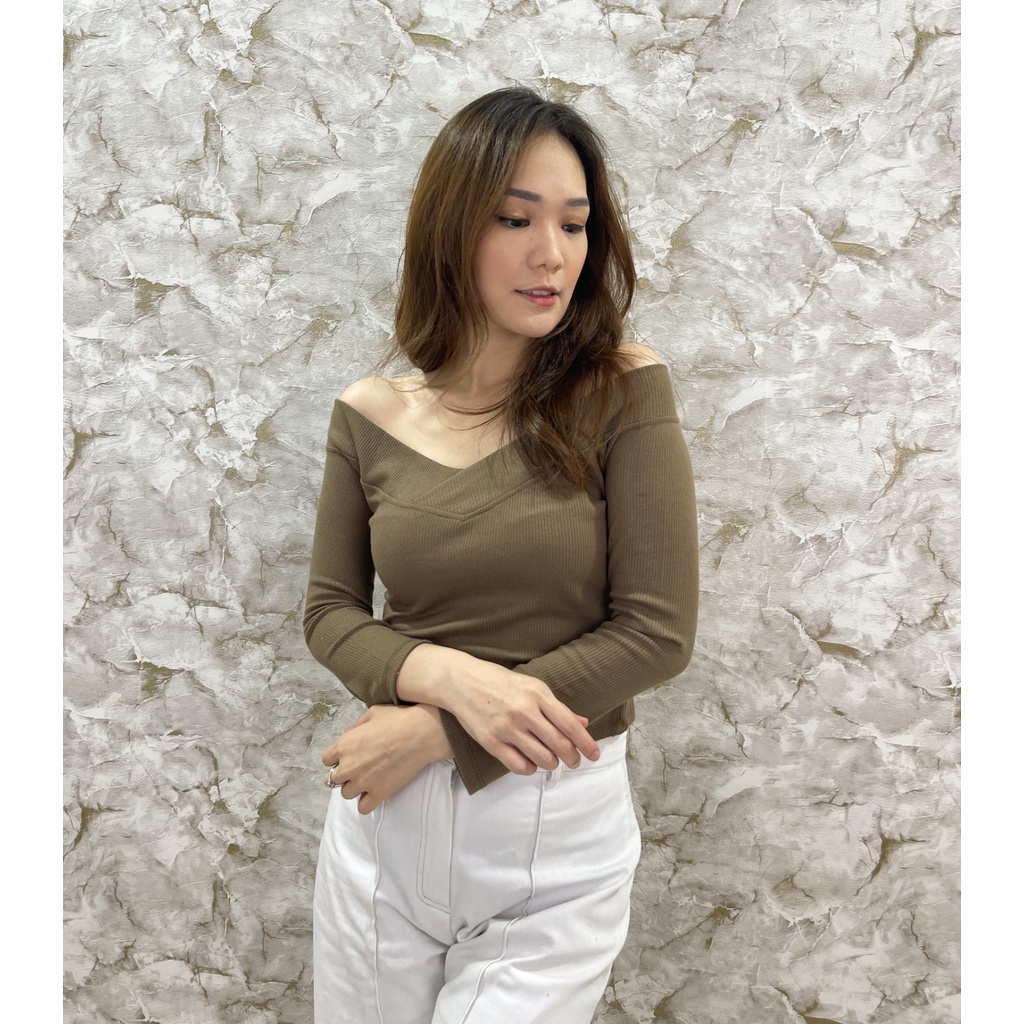 MODAVIE - POPPY CROPTOP Longsleeve Sabrina Baju Crop Lengan Panjang Wanita