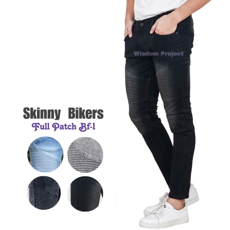 WSDM - Skinny Jeans Bikers Celana Biker Pria Soft Jeans Ripped Patch BF1 Full Denim cowok