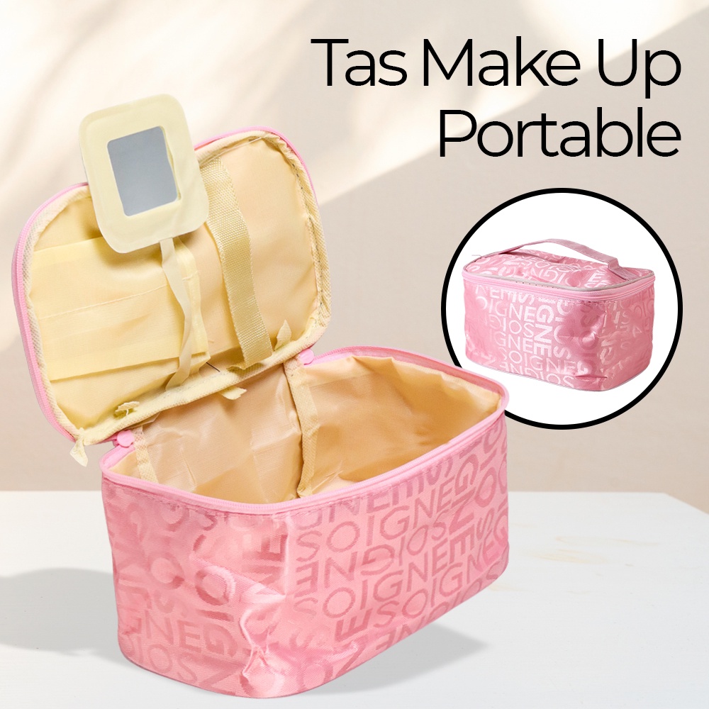 Tas Make Up Portable Organizer Make Up Pouch with Brush Slot - D5S - Pink