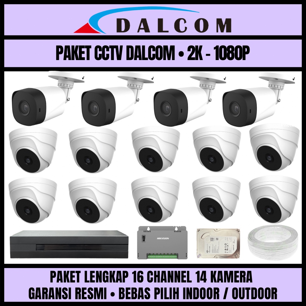 PAKET CCTV DALCOM 16 CHANNEL 14 KAMERA 2K 1080P