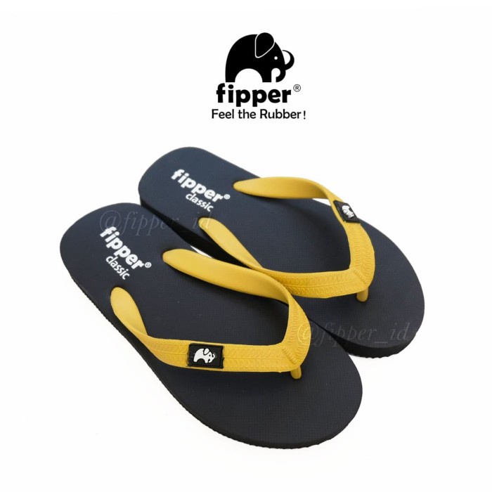 Sandal Pria Fipper Classic Original for Men, Black Yellow, Sandal Jepit Pria - Kuning, Size 10(D9D8)