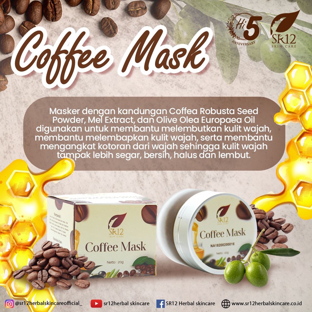 SR12 COFFEE MASK PEELING NATURAL / MASKER PEELING KOPI HERBAL / MENGATASI KOMEDO FLEK BEKAS JERAWAT