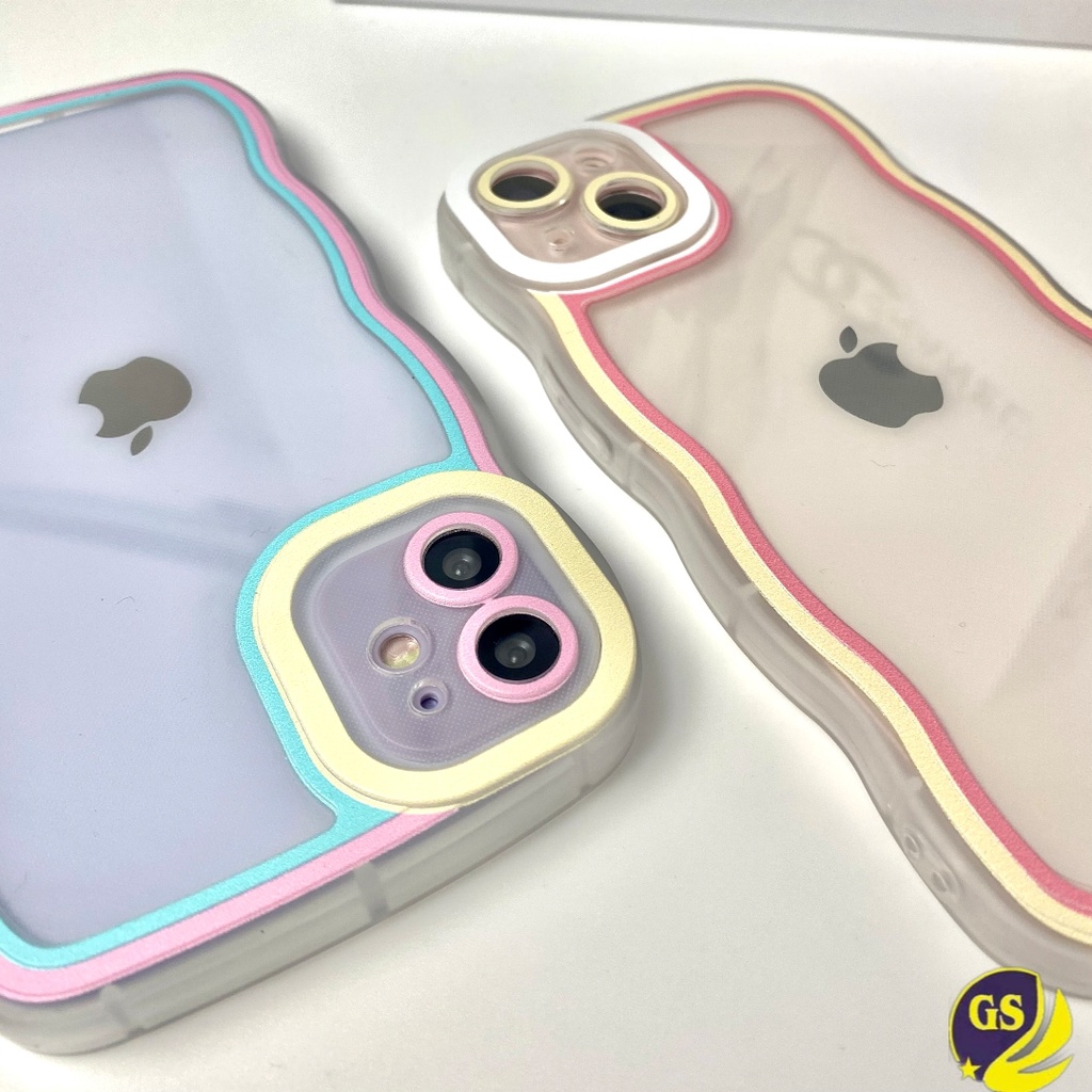 Iphone 7 8 Plus Iphone X/XS XR XS MAX Iphone 11 11 PRO 11 PRO MAX Iphone 12 12 PRO 12 PRO MAX Iphone 13 13 PRO 13 PRO MAX Iphone 14 14 PLUS 14 PRO 14 PRO MAX Soft Case Silicone Transparant Curly Wavy Macaron Gelombang Edge Pastel