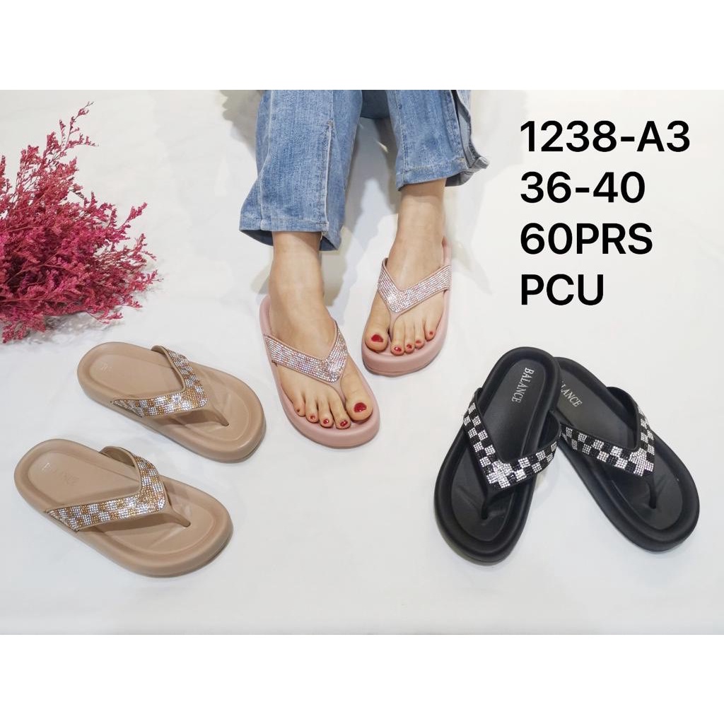 Sandal Jepit Wanita Karet Import BALANCE Motif Mute Glitter / 1238-A3