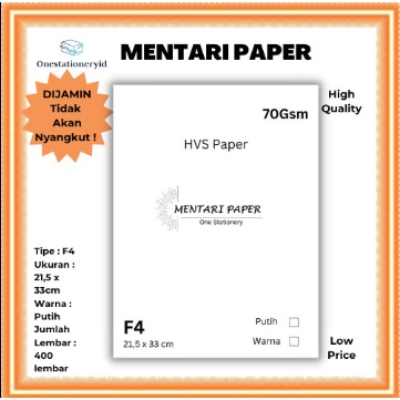 

Mentari Kertas Kertas HVS F4 ( FOLIO ) 70 gram Fotocopy dan Print Murah Bagus