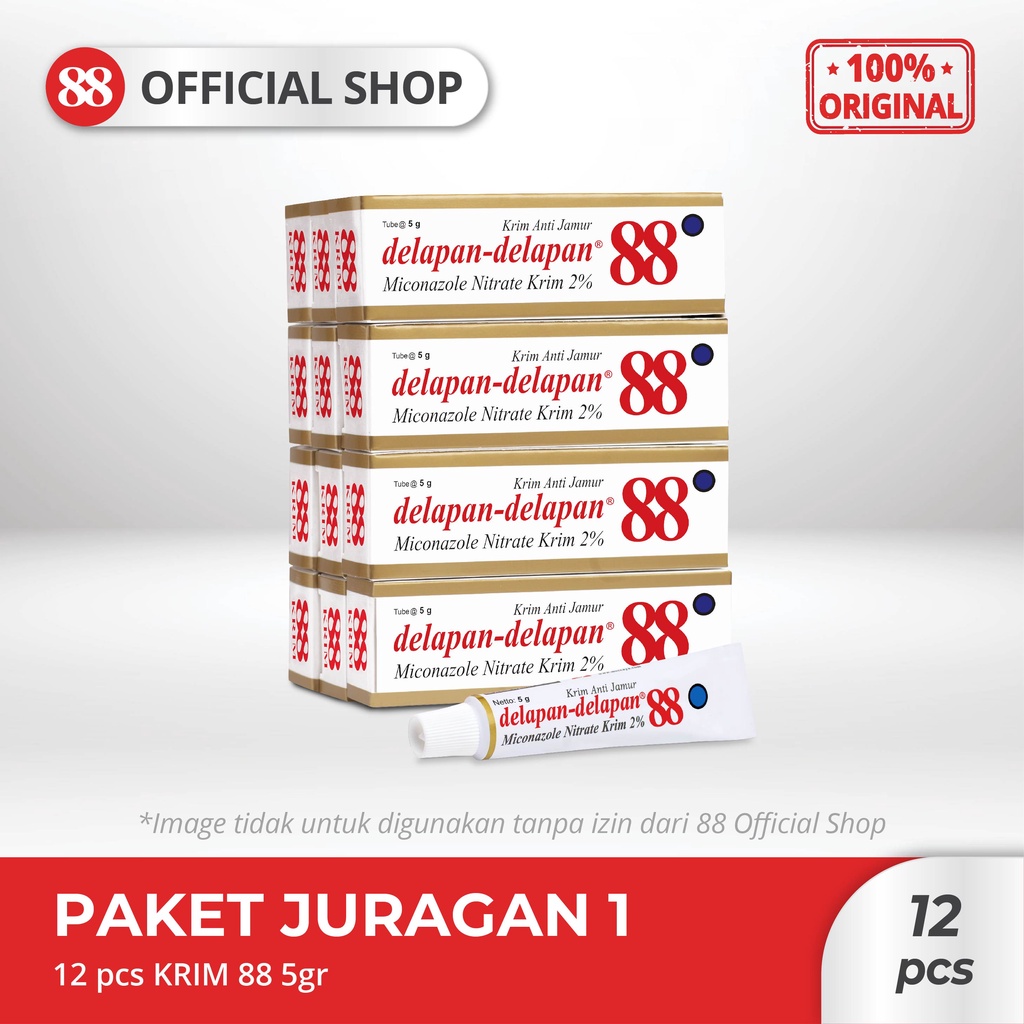 KRIM 88 ANTI JAMUR 5g 12 pcs | Krim Anti Infeksi & Gatal Jamur Miconazole Nitrate 2% | Cepat Meresap