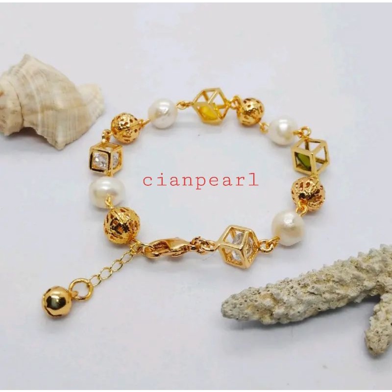 gelang mutiara air tawar mix batu zicron gelang mutiara lombok gelang mutiara air tawar gaya korea g