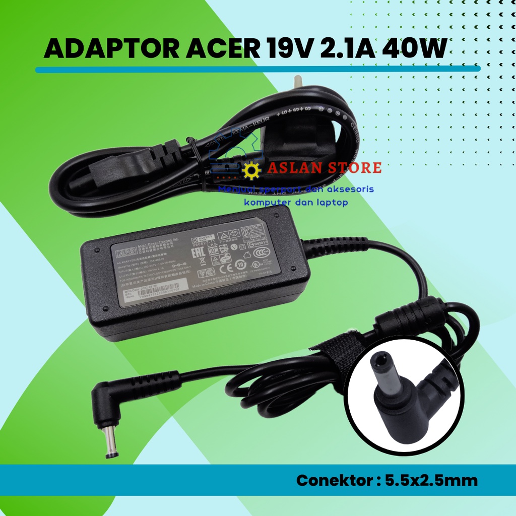 Charger Casan Laptop Acer 19V 2.1A 40W 5.5x2.5mm Adaptor AC EW2440L VW2245 EW2750 EW277HDR EW2445ZH EW2755ZH CT2200