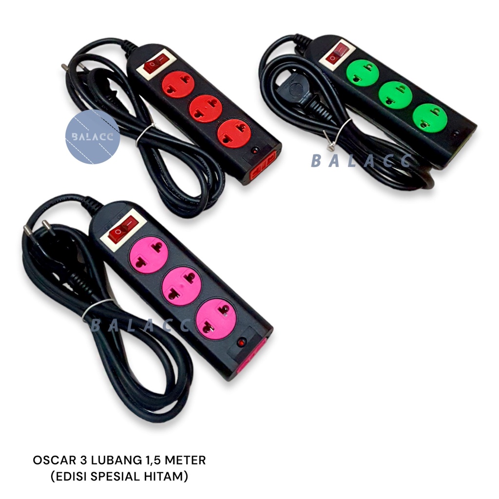 Stop Kontak 3 Lubang 1.5 Meter Oscar Warna / Colokan Listrik 3L 1.5m / Terminal Stopkontak Oscar 3 lubang Warna