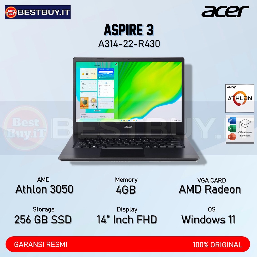 Acer Aspire 3 Slim A314 22 R430 Athlon 3050 4GB 256GB 14" WIN11 OHS
