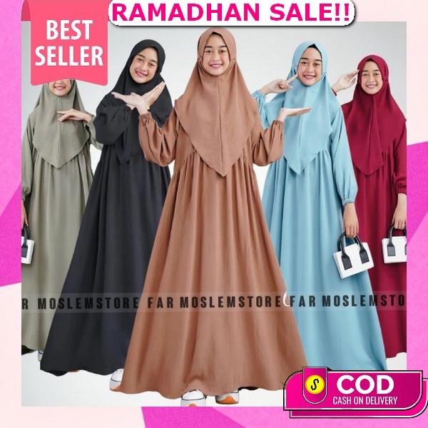 Baju Gamis Crinkle Anak Perempuan Terbaru Kekinian 2023 Hann Syar'I Kids Pakaian Muslima Anak Cewek 