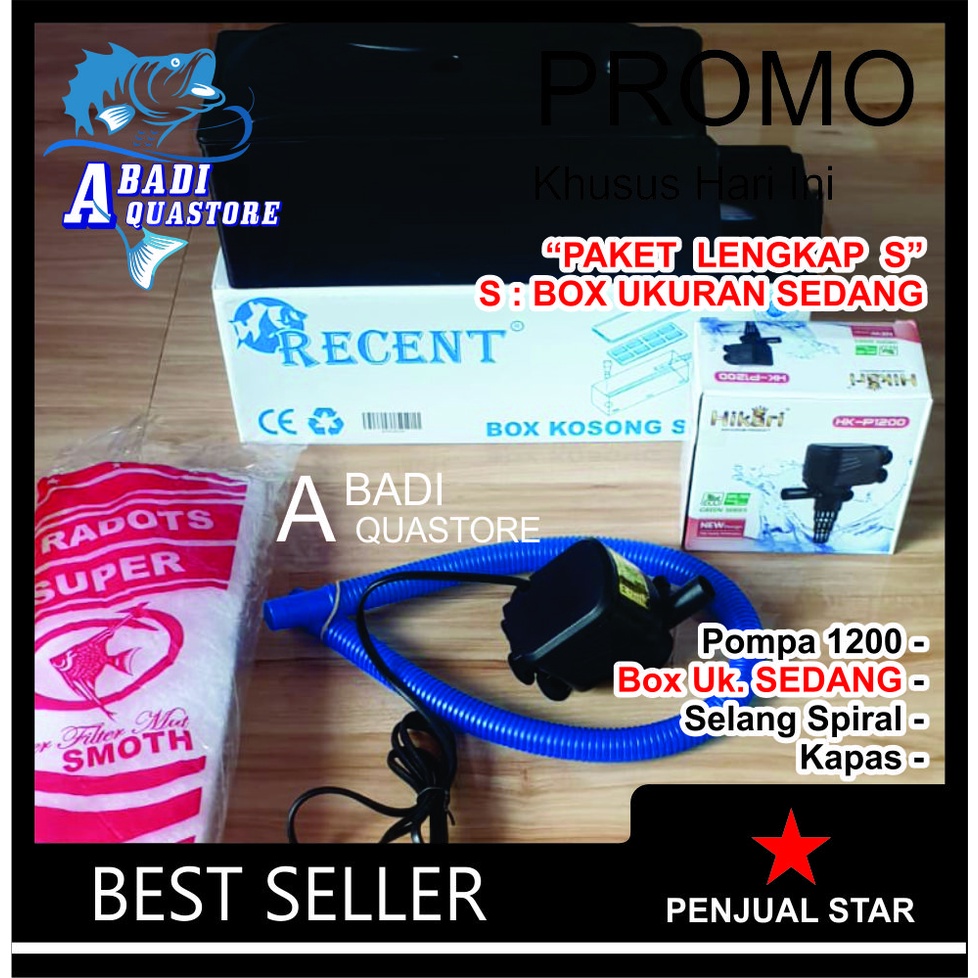 PAKET LENGKAP (S) SEDANG 1200 Top Filter Aquarium SEDANG dan Pompa 1200 - FREE BUBLE -  Recent - Sak