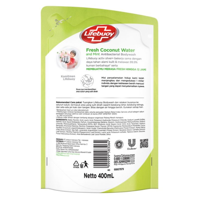 Lifebuoy Body Wash Refill Fresh Coconut Water &amp; Mint 400ml Multi Pack