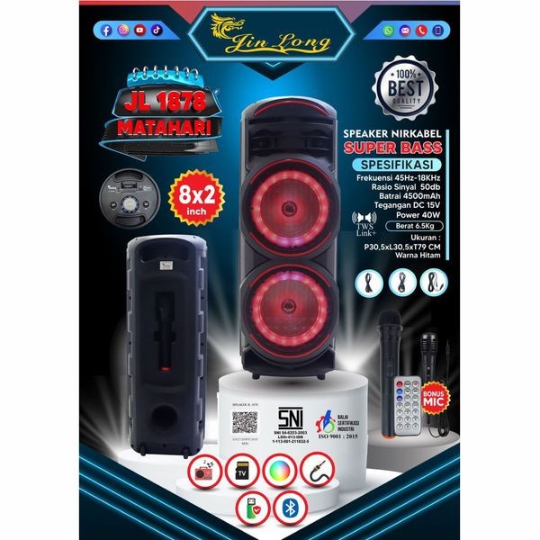 Speaker Koper JINLONG Bluetooth 8 Inch Double JL 1878 (MATAHARI)