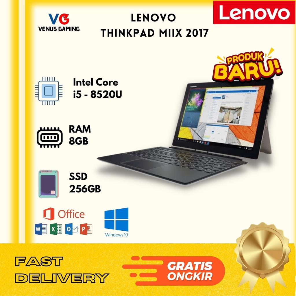 Laptop Murah Lenovo Miix 2017 i5 Gen 8- RAM 16GB / SSD 256GB / Second