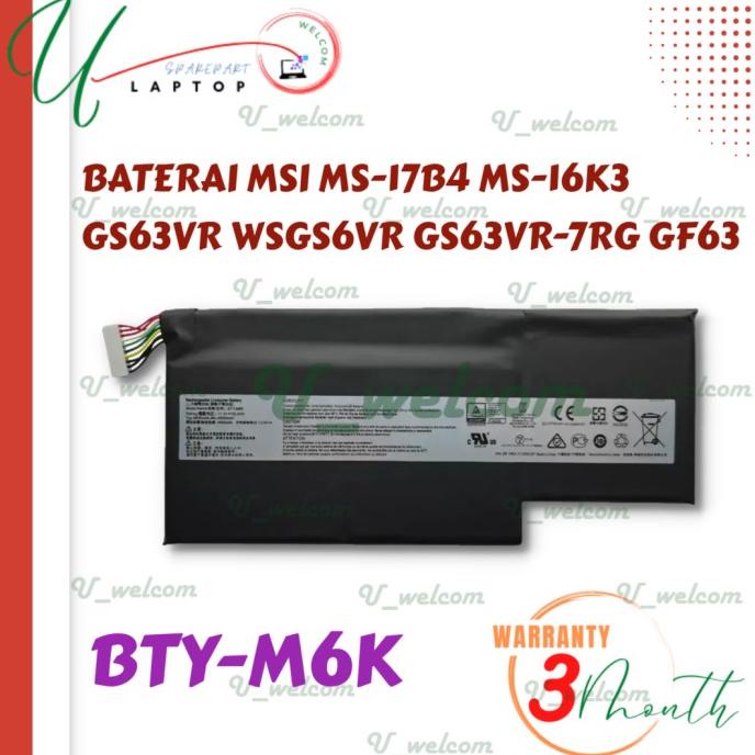 Battery Laptop MSI BTY-M6K MS-16K3 gs63vr 7rg 6RF 7RE BTY-M6J GS73VR