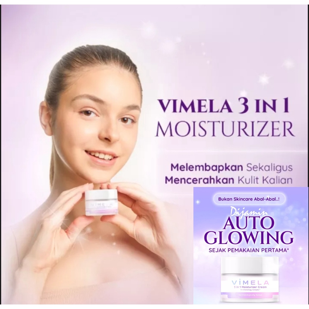 BPOM Vimela 3in1 Moisturizer Cream, Cream pemutih wajah glowing vimela, Cream pemutih wajah vimela, 