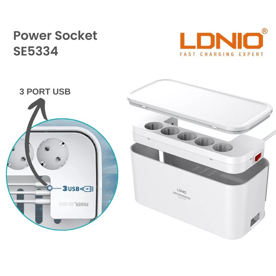 Stop Kontak LDNIO SE5334 5 Socket 3 USB Port 5 Lubang 3 USB AUTO ID