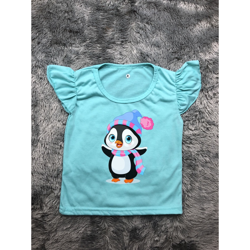 Kaos Anak Perempuan | Kaos Ruffle Tee Penguin Syal | Baju Anak Perempuan