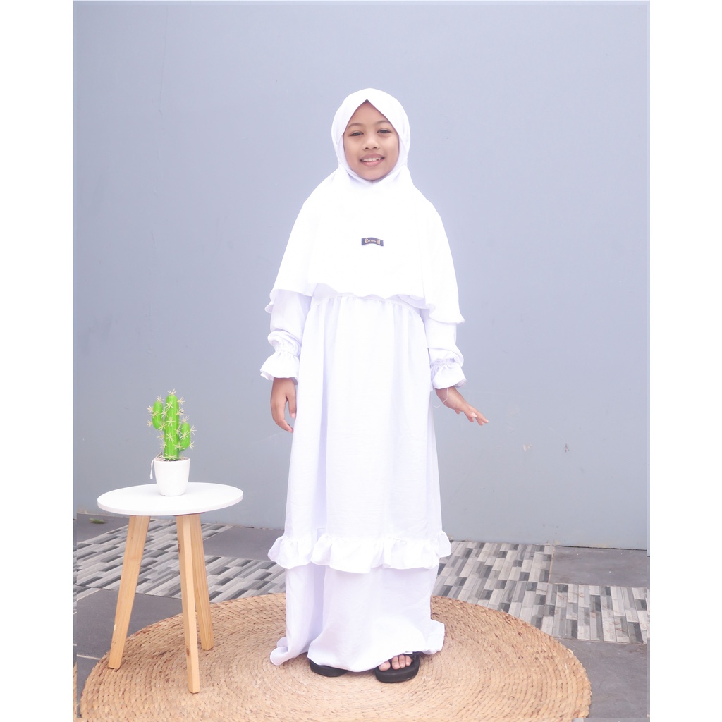 PROMO 11 - 11 SALE - MAN JADDA - Fatima Gamis Anak dan Hijab 2 4 5 7 8 10 Tahun Crinkle Airflow Stelan Baju dan Kerudung Gamis Manasik Anak