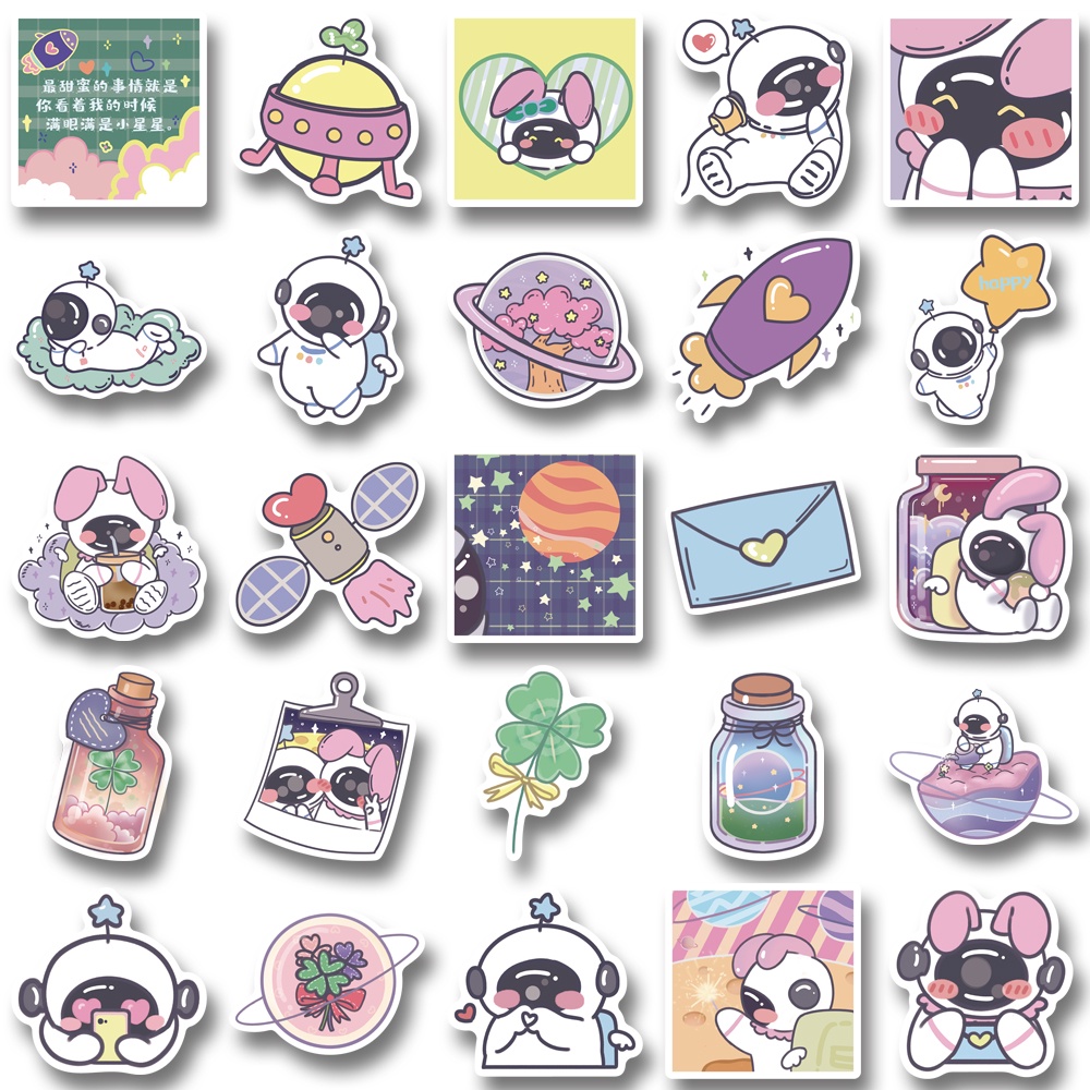 50pcs Cute Aerospace Rabbit Cartoon Stickers Mobile Phone Laptop Decoration Waterproof Sticker