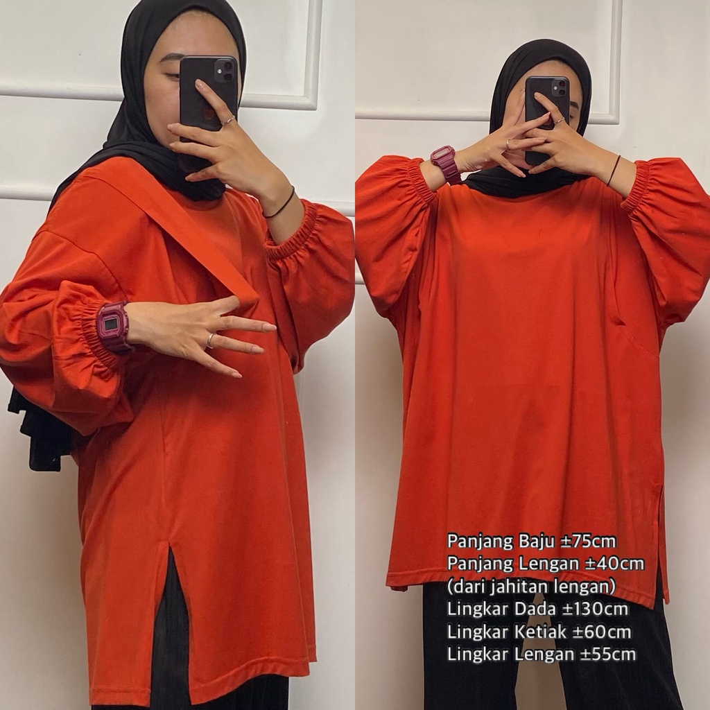 Kaos Wanita Lengan Panjang Oversize Blouse Lengan Balon LD 130 Busui dan Non Busui Friendly FemonRitch