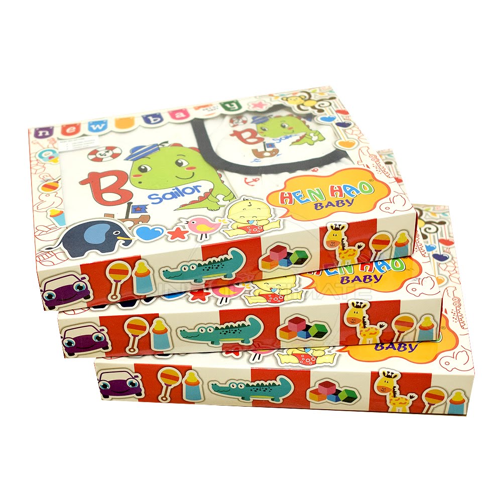 3in1 Paket Kado Lahiran Bayi Setelan Pendek Baju Bayi + Slaber SET-01 Baju Bayi Laki Laki Perempuan Motif Gift Set Bayi Baby Gift Box New Born