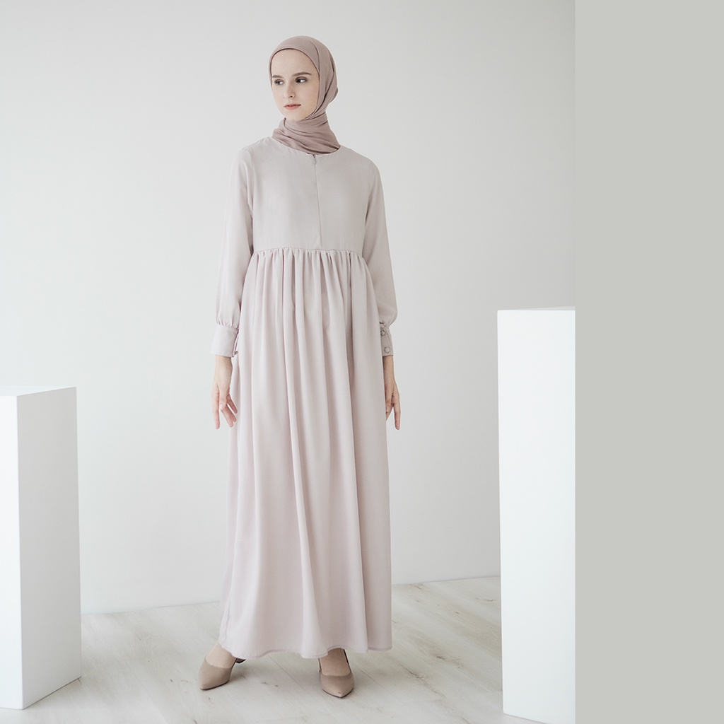 Basic Dress  by Aska Label - Gamis panjang hitam bermanset busui dan bumil friendly warna hitam, putih, hijau sage, abu muda, pink muda