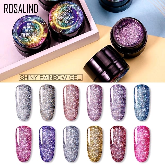 ROSALIND SHINY RAINBOW GEL 5ml / GLITTER UV NAIL POLISH NAIL ART ROSALIND GLITTER POT