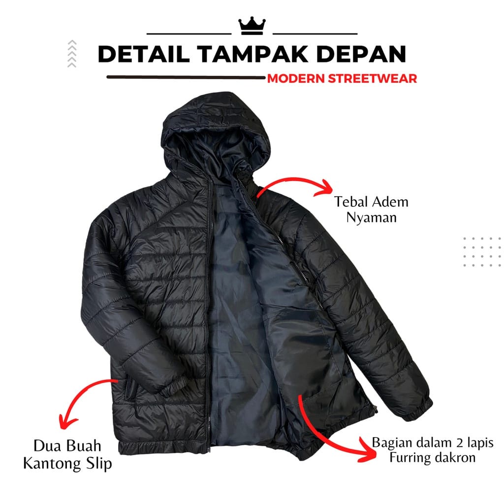 Jaket Puffer Tebal Jaket Parasut Anti Air Jaket Prasut Windbreaker Outdoor Tebal