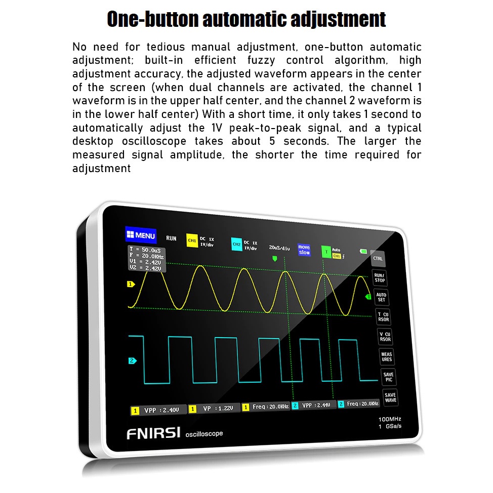 FNIRSI Digital Table Oscilloscope Handheld Portable 100MHz 100Gsa/s New Version - 1013D - Black