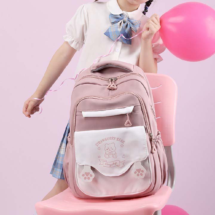 Tas Ransel Strawberry Bear Backpack Unisex School Bag with Cute Berry Design SD SMP SMA