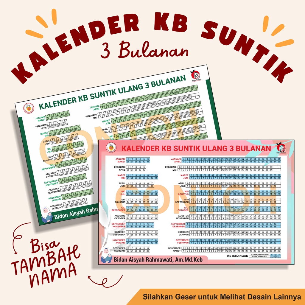 Kalender Suntik Ulang/ Kalender KB Suntik 3 Bulan