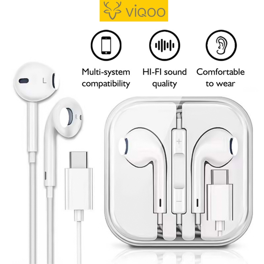 【COD】Viqoo Headset Music Earphone Lightning In ear Headset Handsfree Type-C Wired Earphone Mic-T77