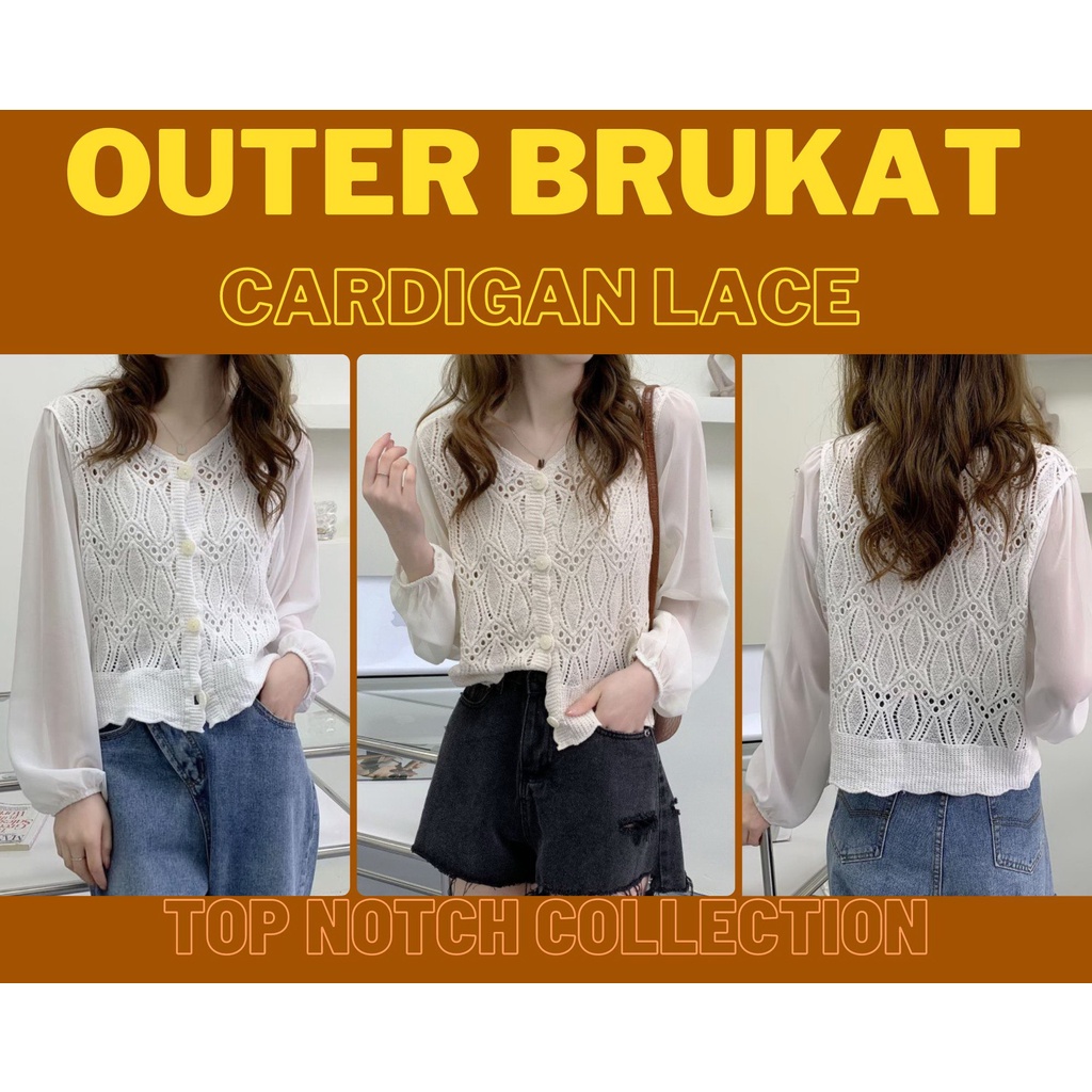 1104 Cardigan Putih Wanita Brukat Outer Korean Style