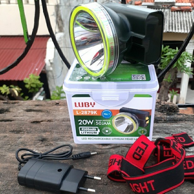 LUBY L-2879L Senter Kepala Led 20 Watt Cahaya Putih Waterproof Charger Original