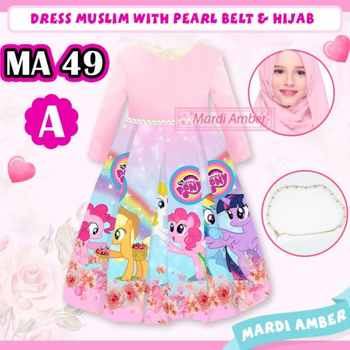 Dress Muslim Anak Kuda Poni + Pearl Belt + Hijab