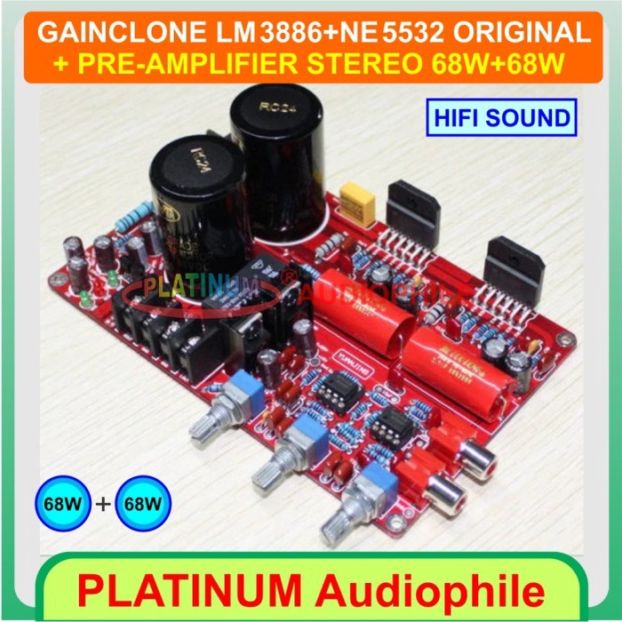Lm3886 Amplifier Gainclone 2X68W Original Lm3886Tf + Ne5532 Pre-Amp