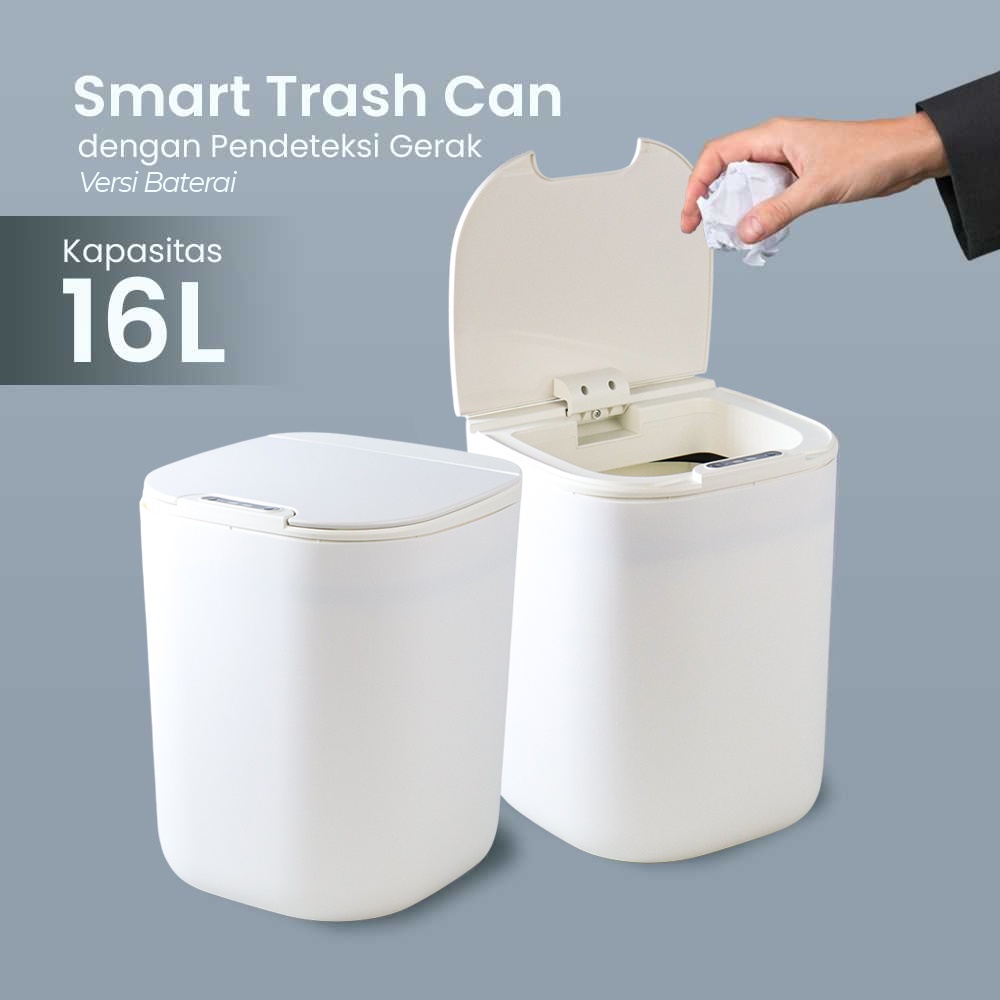 Tempat Sampah Smart Trash Can Motion Sensor Dustbin 16L Versi Baterai - L1 - White