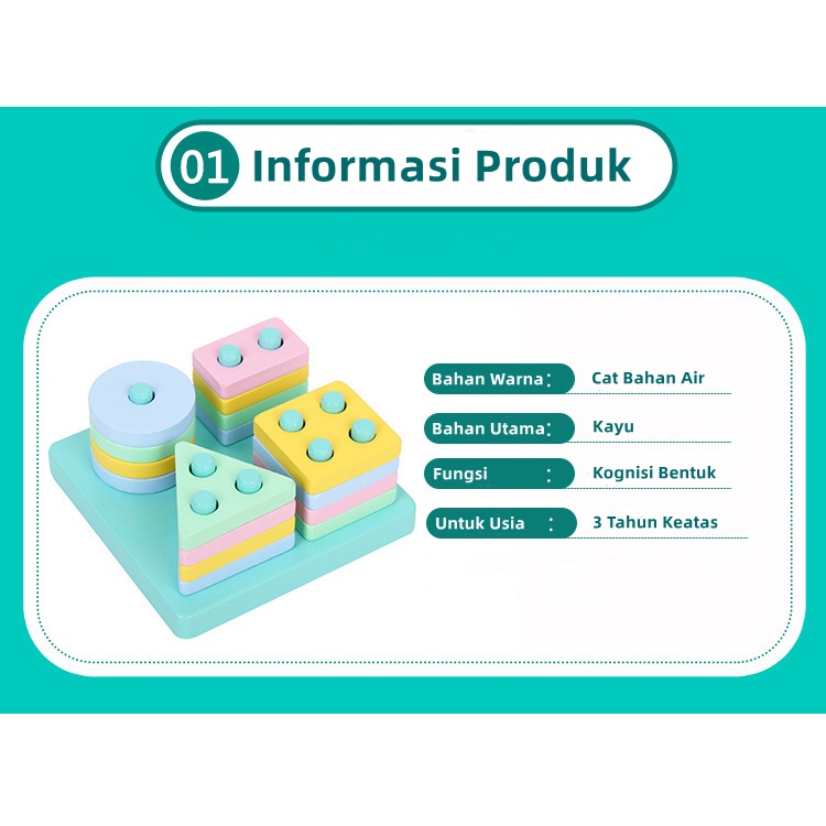 Mainan Edukasi Menara Geometri Mencocokan Bentuk Geometri Puzzle WJ09